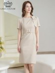 画像2: [送料無料][GINZA COUTURE]ベージュ・ネイビー・ワンカラー・シンプル・半袖・ベルト付き・タイト・膝丈・ミディアムドレス・ワンピース[即日発送][大きいサイズあり] (2)