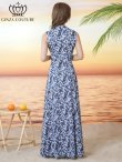 画像3: [送料無料][GINZA COUTURE]ホワイト×ブルー・プリント・柄物・ノースリーブ・カシュクール・Aライン・マキシ丈・ロングドレス[即日発送][大きいサイズあり] (3)