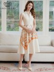 画像5: [送料無料][GINZA COUTURE]ベージュ×オレンジ・チェーン柄・襟付き・スカーフ・ハーフジップ・ノースリーブ・Aライン・フレア・ミディアムドレス・ワンピース[即日発送][大きいサイズあり] (5)