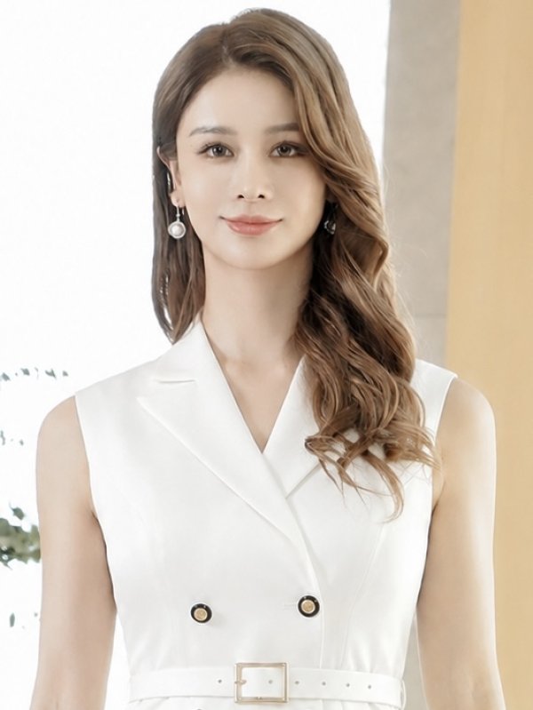 画像4: [送料無料][GINZA COUTURE]ホワイト・ジャケットライク・テーラード・プリーツ・ノースリーブ・Aライン・ミディアムドレス・ワンピース[即日発送][大きいサイズあり] (4)