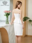 画像3: [送料無料][GINZA COUTURE]ホワイト×ブラック・バイカラー・アシンメトリー・変形・キャミソール・フリル・ペプラム・タイト・ミニドレス・ワンピース[即日発送][大きいサイズあり] (3)