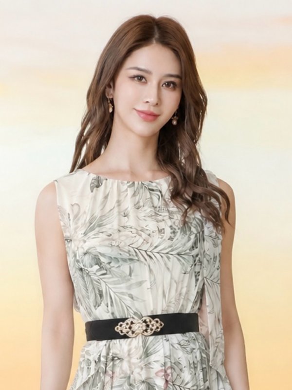 画像10: [送料無料][GINZA COUTURE]グレー・グリーン・総柄・ボタニカルプリント・シフォン・ショルダーリボン・ノースリーブ・マキシ丈・Aライン・フレア・ロングドレス[即日発送][大きいサイズあり] (10)