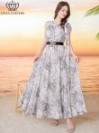 画像5: [送料無料][GINZA COUTURE]グレー・グリーン・総柄・ボタニカルプリント・シフォン・ショルダーリボン・ノースリーブ・マキシ丈・Aライン・フレア・ロングドレス[即日発送][大きいサイズあり] (5)