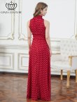 画像3: [送料無料][GINZA COUTURE]レッド×ホワイト・ホワイト×ブラック・ドット・首元フリル・ウエストマーク・マキシ・アメリカンスリーブ・Aライン・ロングドレス[即日発送][大きいサイズあり] (3)