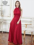 画像5: [送料無料][GINZA COUTURE]レッド×ホワイト・ホワイト×ブラック・ドット・首元フリル・ウエストマーク・マキシ・アメリカンスリーブ・Aライン・ロングドレス[即日発送][大きいサイズあり] (5)