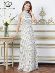 画像8: [送料無料][GINZA COUTURE]レッド×ホワイト・ホワイト×ブラック・ドット・首元フリル・ウエストマーク・マキシ・アメリカンスリーブ・Aライン・ロングドレス[即日発送][大きいサイズあり] (8)