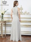 画像9: [送料無料][GINZA COUTURE]レッド×ホワイト・ホワイト×ブラック・ドット・首元フリル・ウエストマーク・マキシ・アメリカンスリーブ・Aライン・ロングドレス[即日発送][大きいサイズあり] (9)