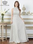 画像11: [送料無料][GINZA COUTURE]レッド×ホワイト・ホワイト×ブラック・ドット・首元フリル・ウエストマーク・マキシ・アメリカンスリーブ・Aライン・ロングドレス[即日発送][大きいサイズあり] (11)