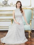 画像12: [送料無料][GINZA COUTURE]レッド×ホワイト・ホワイト×ブラック・ドット・首元フリル・ウエストマーク・マキシ・アメリカンスリーブ・Aライン・ロングドレス[即日発送][大きいサイズあり] (12)