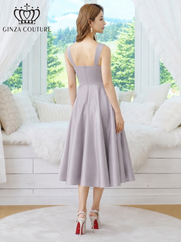 画像9: [送料無料][GINZA COUTURE]ネイビー・グレー・ワインレッド・ホワイト・ワンカラー・シンプル・サテン・ノースリーブ・フレア・Aライン・ミディアムドレス・ワンピース[即日発送][大きいサイズあり] (9)