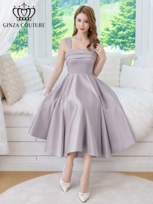 画像12: [送料無料][GINZA COUTURE]ネイビー・グレー・ワインレッド・ホワイト・ワンカラー・シンプル・サテン・ノースリーブ・フレア・Aライン・ミディアムドレス・ワンピース[即日発送][大きいサイズあり] (12)