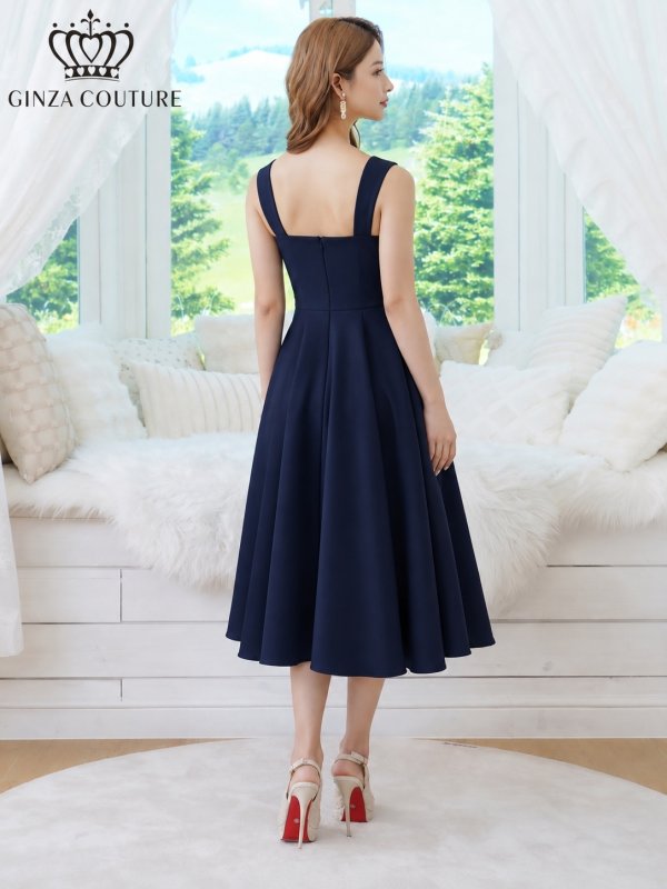 画像3: [送料無料][GINZA COUTURE]ネイビー・グレー・ワインレッド・ホワイト・ワンカラー・シンプル・サテン・ノースリーブ・フレア・Aライン・ミディアムドレス・ワンピース[即日発送][大きいサイズあり] (3)