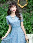 画像11: [送料無料][GINZA COUTURE]パープル・ブルー・花柄・半袖・チュール・Aライン・ミディアムドレス・ワンピース[即日発送][大きいサイズあり] (11)