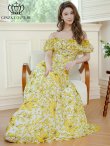 画像6: [送料無料][GINZA COUTURE]イエロー・レッド・シフォン・キャミソール・オフショルダー・花柄・プリント・ロングドレス・ワンピース[即日発送][大きいサイズあり] (6)