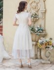 画像3: [送料無料][GINZA COUTURE]ホワイト・ブラック・ワインレッド・ピンク・総レース・ラインストーン・Vネック・半袖・ハイウエスト・Aライン・ミディアムドレス・ワンピース[即日発送][大きいサイズあり] (3)