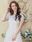 画像4: [送料無料][GINZA COUTURE]ホワイト・ブラック・ワインレッド・ピンク・総レース・ラインストーン・Vネック・半袖・ハイウエスト・Aライン・ミディアムドレス・ワンピース[即日発送][大きいサイズあり] (4)