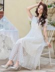画像6: [送料無料][GINZA COUTURE]ホワイト・ブラック・ワインレッド・ピンク・総レース・ラインストーン・Vネック・半袖・ハイウエスト・Aライン・ミディアムドレス・ワンピース[即日発送][大きいサイズあり] (6)