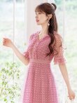 画像5: [送料無料][GINZA COUTURE]ピンク・ブルー・Vネック・5分袖・Aライン・チェック・プリント・レース・ミニドレス・ワンピース[即日発送][大きいサイズあり] (5)