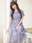 画像6: [送料無料][GINZA COUTURE]グレー・半袖・フラワープリント・総レース・Aライン・ミディアムドレス・ワンピース[即日発送][大きいサイズあり] (6)