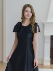 画像4: [送料無料][GINZA COUTURE]ブラック・レッド・ピンク・ベージュ・ワインレッド・半袖・シンプル・Ａライン・リボン・ミディアムドレス・ワンピース[即日発送][大きいサイズあり] (4)