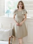 画像6: [送料無料][GINZA COUTURE]ベージュ・ピンク・レッド・ブラック・ワインレッド・半袖・シンプル・Ａライン・リボン・ミディアムドレス・ワンピース[即日発送][大きいサイズあり] (6)