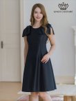 画像6: [送料無料][GINZA COUTURE]ブラック・レッド・ピンク・ベージュ・ワインレッド・半袖・シンプル・Ａライン・リボン・ミディアムドレス・ワンピース[即日発送][大きいサイズあり] (6)