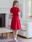 画像9: [送料無料][GINZA COUTURE]ピンク・レッド・半袖・シンプル・リボン・Ａライン・膝丈・ワンピース[即日発送][大きいサイズあり] (9)