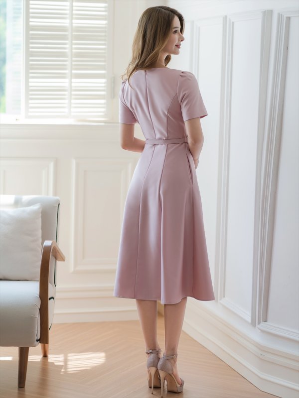 画像15: [送料無料][GINZA COUTURE]ホワイト・レッド・ピンク・半袖・シンプル・コサージュ・Ａライン・ミディアムドレス・ワンピース[即日発送][大きいサイズあり] (15)