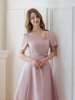 画像10: [送料無料][GINZA COUTURE]レッド・ピンク・ホワイト・半袖・シンプル・コサージュ・Ａライン・ミディアムドレス・ワンピース[即日発送][大きいサイズあり] (10)