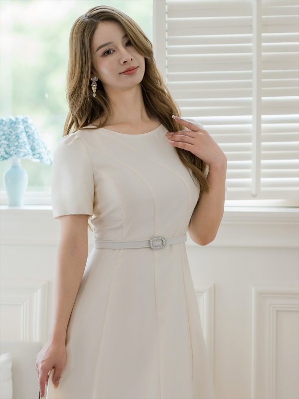 画像4: [送料無料][GINZA COUTURE]ホワイト・レッド・ピンク・半袖・シンプル・コサージュ・Ａライン・ミディアムドレス・ワンピース[即日発送][大きいサイズあり] (4)