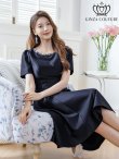 画像12: [送料無料][GINZA COUTURE]ピンク・ネイビー・半袖・ビジュー・ポケット・シンプル・Aライン・ミディアムドレス・ワンピース[即日発送][大きいサイズあり] (12)
