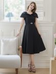 画像18: [送料無料][GINZA COUTURE]ピンク・レッド・ブラック・ケープ風 ・シンプル・Ａライン・ミディアムドレス・ワンピース[即日発送][大きいサイズあり] (18)