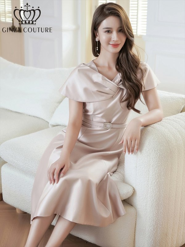 画像18: [送料無料][GINZA COUTURE]ブラック・レッド・ピンク・ケープ風・ベルト・シンプル・Ａライン・ミディアムドレス・ワンピース[即日発送][大きいサイズあり] (18)