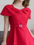 画像9: [送料無料][GINZA COUTURE]ピンク・レッド・ブラック・ケープ風 ・シンプル・Ａライン・ミディアムドレス・ワンピース[即日発送][大きいサイズあり] (9)