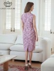 画像3: [送料無料][GINZA COUTURE]パープル・ブルー・ツイード・フリンジ・ノースリーブ・ベルト・タイト・膝丈・ミディアムドレス・ワンピース[即日発送][大きいサイズあり] (3)