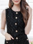 画像4: [送料無料][GINZA COUTURE]ブラック・ホワイト・ノースリーブ・ツイード・スパンコール・ポケット・Aライン・ミニドレス・ワンピース[即日発送][大きいサイズあり] (4)