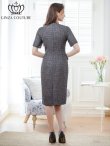 画像9: [送料無料][GINZA COUTURE]ワインレッド・グレー・半袖・ツイード・タイト・フロントポケット・ポイントボタン・ミディアムドレス・ワンピース[即日発送][大きいサイズあり] (9)