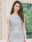 画像16: [送料無料][GINZA COUTURE]ピンク・ブルー・グレー・シンプル・ノースリーブ・ツイード・タイト・膝丈・ミディアムドレス・ワンピース[即日発送][大きいサイズあり] (16)