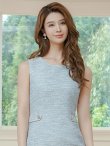 画像10: [送料無料][GINZA COUTURE]ピンク・ブルー・グレー・シンプル・ノースリーブ・ツイード・タイト・膝丈・ミディアムドレス・ワンピース[即日発送][大きいサイズあり] (10)