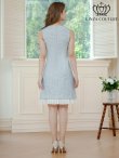 画像3: [送料無料][GINZA COUTURE]ブルー・ピンク・ノースリーブ・ビジューブローチ・ツイード・金糸・裾プリーツ・Aライン・ミニドレス・ワンピース[即日発送][大きいサイズあり] (3)