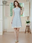 画像5: [送料無料][GINZA COUTURE]ブルー・ピンク・ノースリーブ・ビジューブローチ・ツイード・金糸・裾プリーツ・Aライン・ミニドレス・ワンピース[即日発送][大きいサイズあり] (5)