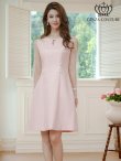 画像1: [送料無料][GINZA COUTURE]ピンク・ホワイト・長袖・シースルー・サマーツイード・ドット・パール・ビジューボタン・Aライン・ミニドレス・ワンピース[即日発送][大きいサイズあり] (1)