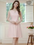 画像2: [送料無料][GINZA COUTURE]ピンク・ホワイト・長袖・シースルー・サマーツイード・ドット・パール・ビジューボタン・Aライン・ミニドレス・ワンピース[即日発送][大きいサイズあり] (2)