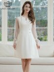 画像7: [送料無料][GINZA COUTURE]ピンク・ホワイト・長袖・シースルー・サマーツイード・ドット・パール・ビジューボタン・Aライン・ミニドレス・ワンピース[即日発送][大きいサイズあり] (7)