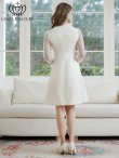 画像9: [送料無料][GINZA COUTURE]ピンク・ホワイト・長袖・シースルー・サマーツイード・ドット・パール・ビジューボタン・Aライン・ミニドレス・ワンピース[即日発送][大きいサイズあり] (9)