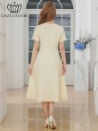 画像3: [送料無料][GINZA COUTURE]イエロー・ネイビー・フリンジ・ビジュー・パールボタン・上品・半袖・Aライン・ミディアムドレス・ワンピース[即日発送][大きいサイズあり] (3)