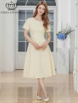画像5: [送料無料][GINZA COUTURE]イエロー・ネイビー・フリンジ・ビジュー・パールボタン・上品・半袖・Aライン・ミディアムドレス・ワンピース[即日発送][大きいサイズあり] (5)
