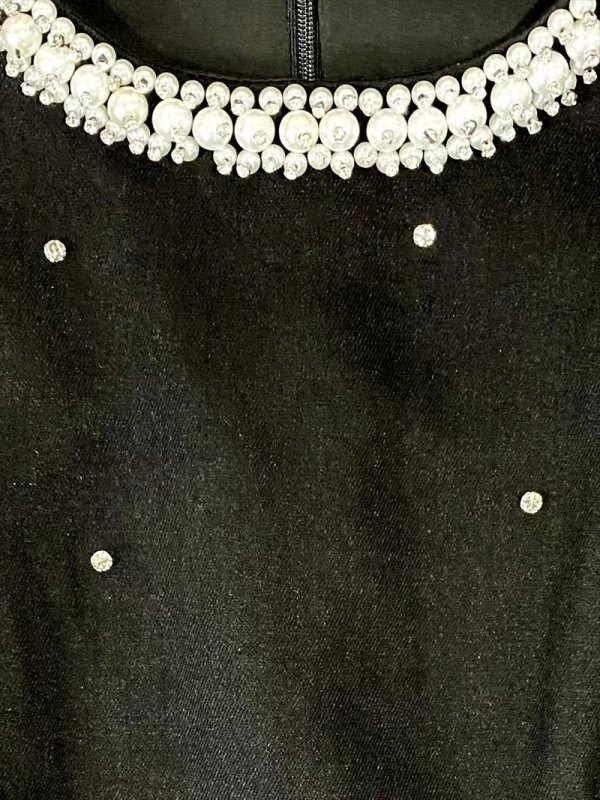 画像13: [送料無料][GINZA COUTURE]ピンク・アイボリー・ブラック・半袖・パール・ラインストーン・Aライン・ミニドレス・ワンピース[即日発送][大きいサイズあり] (13)