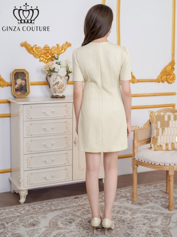 画像9: [送料無料][GINZA COUTURE]ピンク・アイボリー・ブラック・半袖・パール・ラインストーン・Aライン・ミニドレス・ワンピース[即日発送][大きいサイズあり] (9)