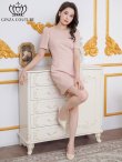 画像2: [送料無料][GINZA COUTURE]ピンク・アイボリー・半袖・パール・ラインストーン・Aライン・ミニドレス・ワンピース[即日発送][大きいサイズあり] (2)